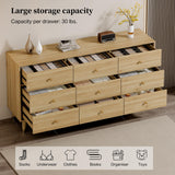 Chrangmay 9 Drawer Dresser,63" Wide Mid Century Modern Chest of Drawers,Wooden Bedroom Drawer Dresser with 9 Storage Drawers for Bedroom, Living Room,with Anti-Tipping Device,Woody Chrangmay