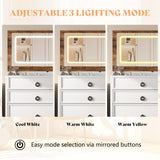 AMERLIFE 3-in-1 Makeup Vanity with Sliding Stool, Fold-up Panel, Divided Storage & Power Port, Farmhouse Makeup Table with Adjustable LED Light, for Small Space, White & Barnwood AMERLIFE