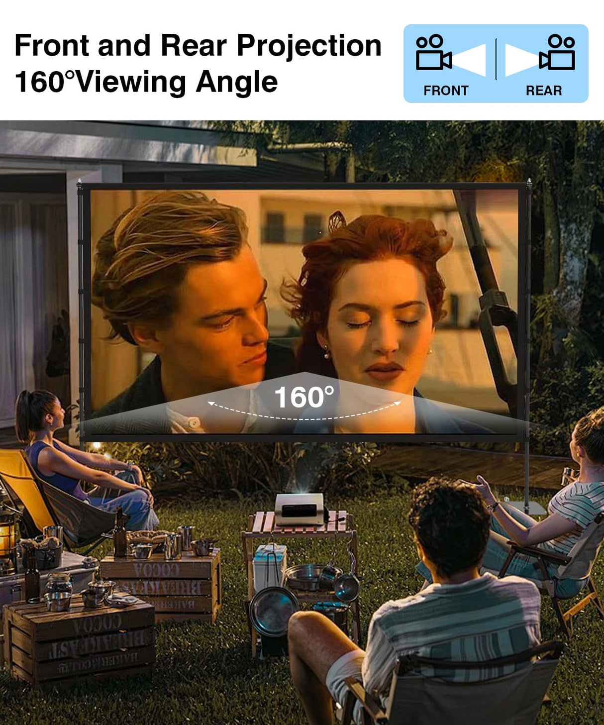 Outdoor-Projector-Screen-with-Stand - 120 inch Portable Projector Screen Indoor Outdoor Projector Screen 16:9 4K HD Lightweight Movie Screen with Carry Bag for Backyard Movie Night STWUI