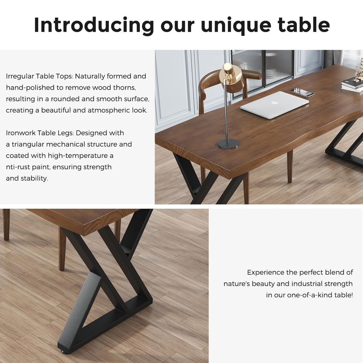 Sihtengxxhongs Rustic Style Solid Wood 55-inch Computer Desk - Large Office Desk for Home Office, Modern and Simple Design, Ideal for Study, Writing, Sihtengxxhongs