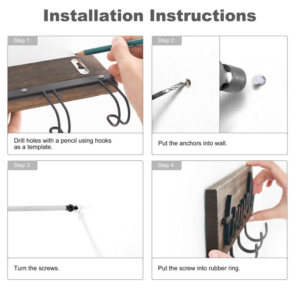 Mkono Towel Holder Wall Mounted Towel Racks for Bathroom Farmhouse Decor Rustic Wood Towel Hooks Hang Towels Bathrobe Coat Clothing 12.6" x 5.2" Bath Towel Hanger Storage Organizer Mkono