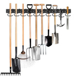 GARLWOLEX 34 Inch Garden Tool Organizer Wall Mount with Non Slip Rubber Coated Metal Hooks, Storage Rack for Indoor/Outdoor Shovel, Rake, Mop and Broom Holder Wall Mount （ 10 Hooks+10 Holders GARLWOLEX