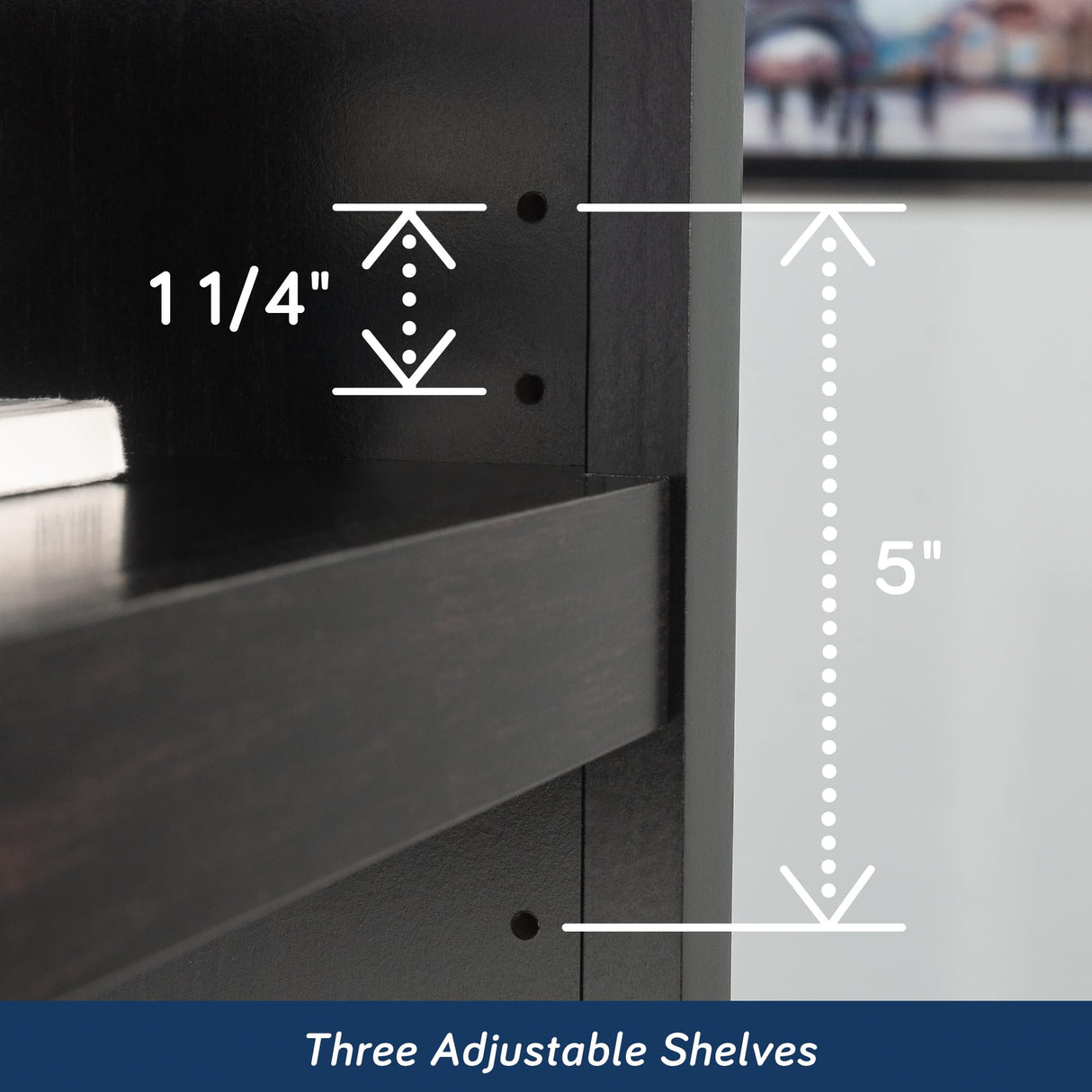 Sauder Miscellaneous Storage 5 Bookcase/book shelf, L: 35.28" x W: 13.23" x H: 69.76", Estate Black Sauder