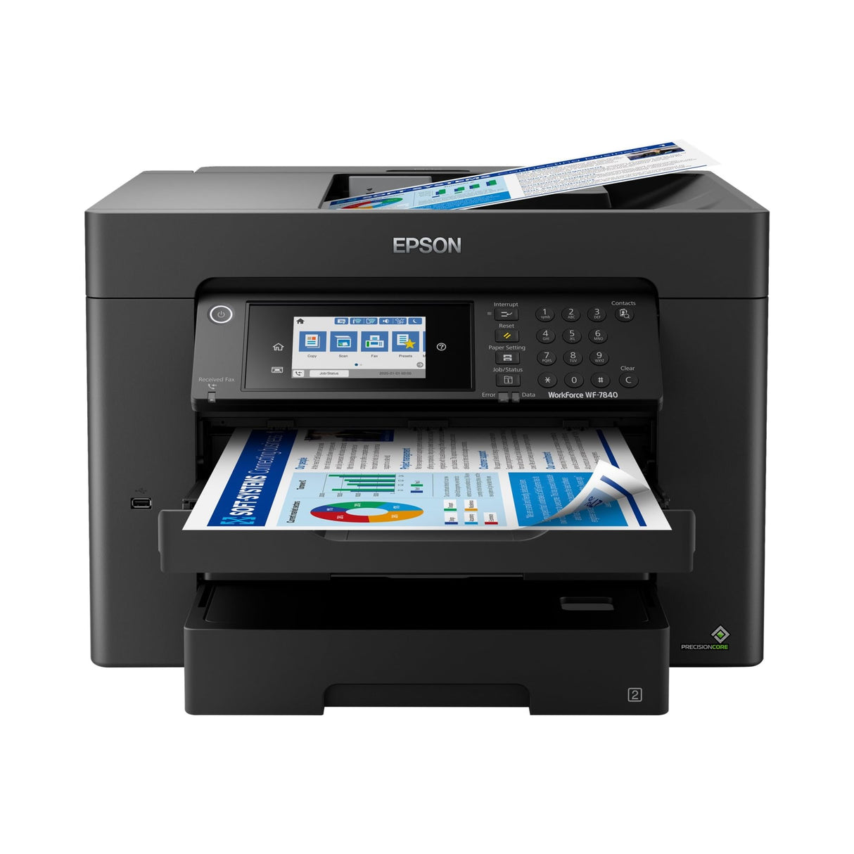 Epson Workforce Pro WF-7840 Wireless All-in-One Wide-Format Printer with Auto 2-Sided Print up to 13" x 19", Copy, Scan and Fax, 50-Page ADF, 500-sheet Paper Capacity, 4.3" Screen,Black Epson