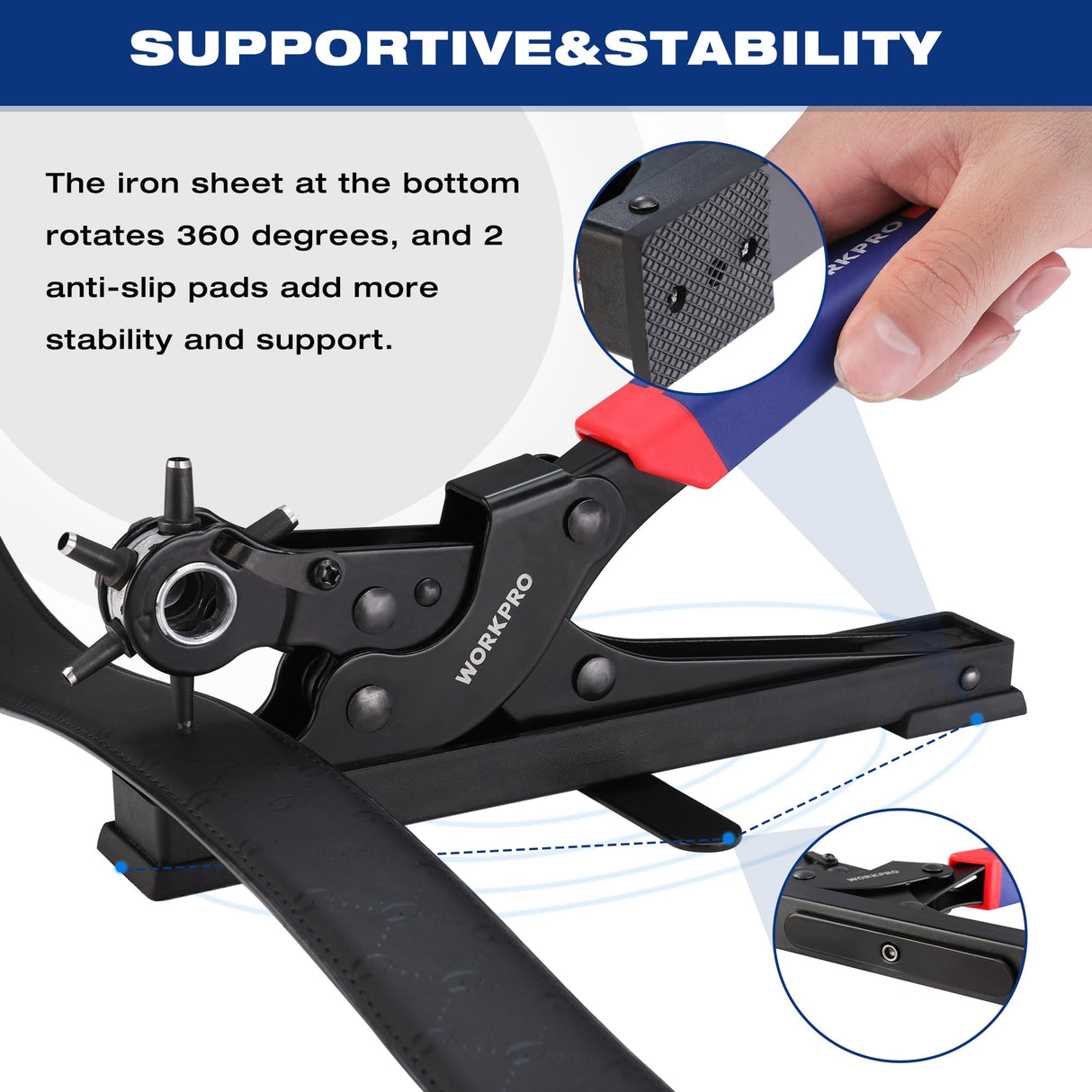 WORKPRO Desktop Leather Hole Punch Set, Rotary Belt Hole Puncher for Leather, 6 Punch Sizes, Heavy Duty Leather Hole Punch Tool for Leather Belts, Dog Collars, Watch Band, Saddles, Shoes, Home DIY WORKPRO