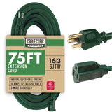 Cablectric 75 ft Outdoor Extension Cord 3 Prong, 16/3 SJTW Weatherproof Green Extension Cord 75ft, Heavy Duty Long Exterior Power Cable for Outside, Landscaping & Outdoor Lights Cablectric