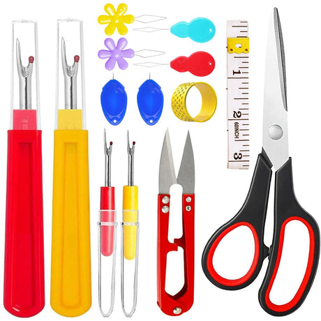 14 Pcs Sewing Seam Rippers, 2 Big and 2 Small Handy Stitch Ripper Sewing Tools with Embroidery Removal Tool, Tape Measure, Needle Threaders, Thimbles for Sewing Crafting Thread Removin Jneoace