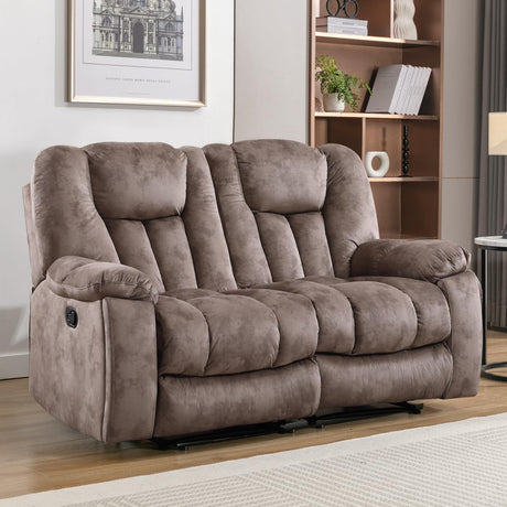 CANMOV Manual Recliner Loveseat, 2 Seat Recliner Sofa Chair with Overstuffed Armrest and Backrest,Soft Fabric Reclining Couch Living Room Set with Hidden Cup Holders for Adults Elderly, Apricot CANMOV