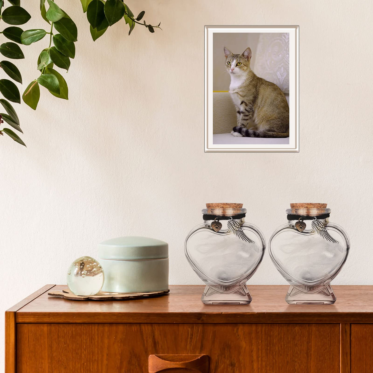 Eaasty 2 Sets Memorial Bottle for Pet Hair, Pet Fur Keepsake Fur Memorial, Clear Dog Cat Fur Keepsake, Pet Urn Glass Bottles with Cork Stopper(Cat) Eaasty