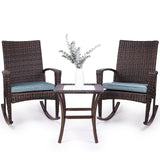 Niubya 3 Piece Wicker Rocking Chair Patio Furniture Sets, Outdoor Wicker Bistro Rattan Chair Conversation Sets with Cushions and Coffee Table, Grey and Brown Niubya