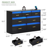 FREDEES 7 Drawers Dresser for Bedroom with LED Light, Large Chest of Drawers, Modern Black Dresser with Charging Station, Wood Bedroom Dressers for Closet/Living Room/Hallway FREDEES
