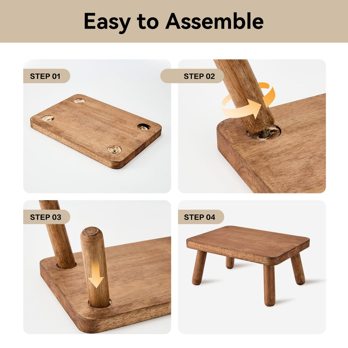 JUJIAFU Wooden Step Stool Anti-Slip Step Stools for Adults Heavy Duty Stepping Stool Kitchen Step Stool for Adults One Step Stool for Office, Bedroom, Garden, Bathroom (6.3" High) JUJIAFU