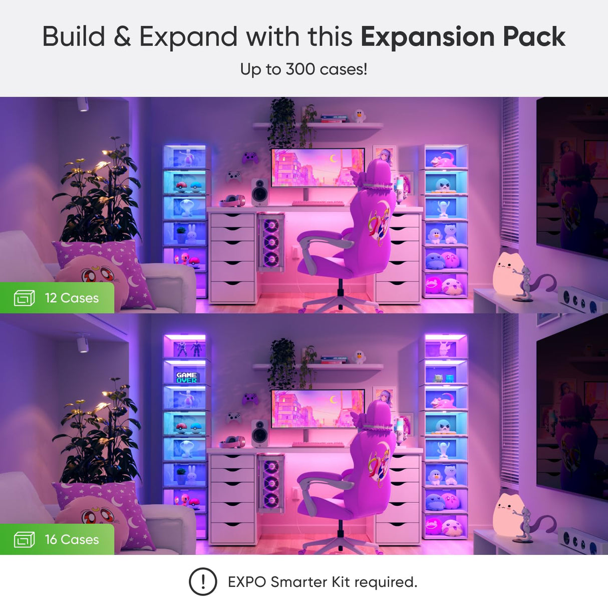 Smart LED Shoe Boxes Sneaker Display Case, Stackable Shoe Storage Organizers, Collection Crate, Figures & Collectibles Showcase (1-Pack Expasion Kit, Requires Stater Kit) Nanoleaf