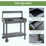 Outsunny 36'' Wooden Potting Bench Work Table with 2 Removable Wheels, Sink, Drawer & Large Storage Spaces, Gray Outsunny