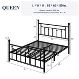 Allewie 14 Inch Queen Size Metal Platform Bed Frame with Victorian Vintage Headboard and Footboard/Under Bed Storage/No Box Spring Needed/Easy Assembly/Noise Free/Mattress Foundation/Black Allewie