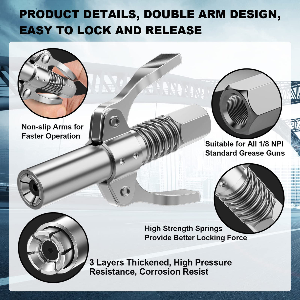 AKEOIL Grease Gun Coupler, Grease Joint Fittings, 12000PSI High Pressure Grease Nozzle Fittings, Compatible With All 1/8" NPT Grease Guns, For greasing all machinery and equipment filling Akeoil