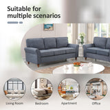 EBELLO Modern Linen Fabric Loveseat Sofa, Upholstered 2-seat Sofa Couch Wood Frame and Sturdy Legs for Living Room Bedroom Office, Dark Blue EBELLO