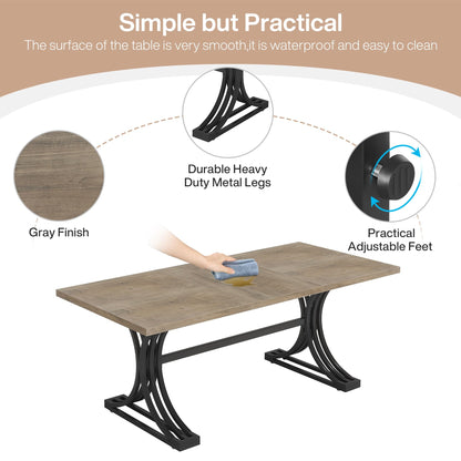 Tribesigns 5FT Conference Table for 4 to 6, 63" W x 31.5" D Modern Meeting Table with Trestle Legs, Grey and Black Business Seminar Tables for Home Office (Grey+Black) - WoodArtSupply