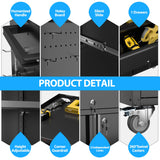 GangMei Metal Garage Storage Cabinet with Wheels and Pegboard, 35.4" H Lockable Tool Storage Cabinet with One Drawer, Adjustable Shelf and 4 Hooks for Garage, Warehouse, Black GangMei