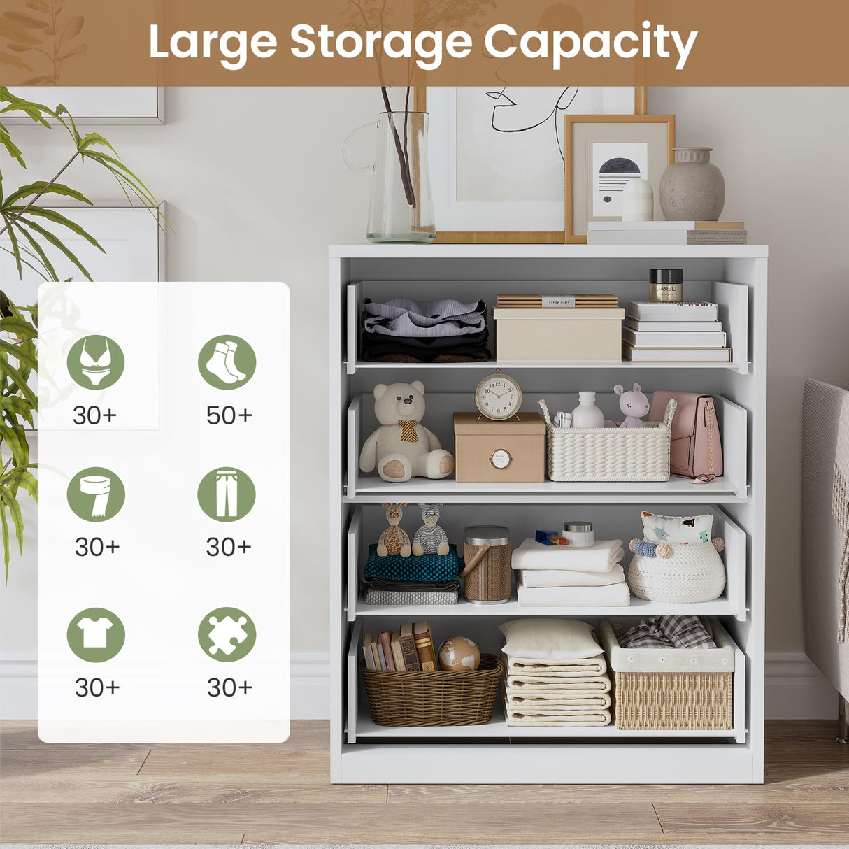 HAUOMS Modern 4 Drawer Dresser, White Chest of Drawers for Bedroom,Closet Dressers with Drawers for Living Room, Entryway, Hallway HAUOMS