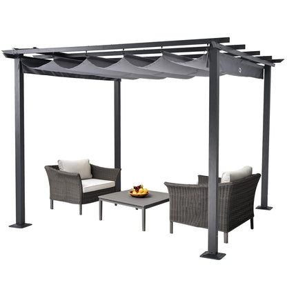 ZEPYARD 10X10 FT Outdoor Pergola, Aluminum Pergola with Sun Shade Retractable Canopy, Patio Retractable Pergola for Deck, Backyard, Grill (Grey)