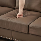 KEIKI Faux Leather Loveseat Sofa, 59.5"W Mid Century Modern Couch with Storage, Comfy 2 Seaters with Nailhead Trim & Rolled Armrests, Deep Seat Small Sleeper for Living Room, Apartment, Office, Brown KEIKI