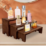 Yikaroeli Display Wood Risers Wooden Stand 3 Tier Wood Racks Decorative Rectangular, 2 Set 6 Piece Cupcake Stands Cologne Perfume Organizer Showcase Items(Brown) Yikaroeli
