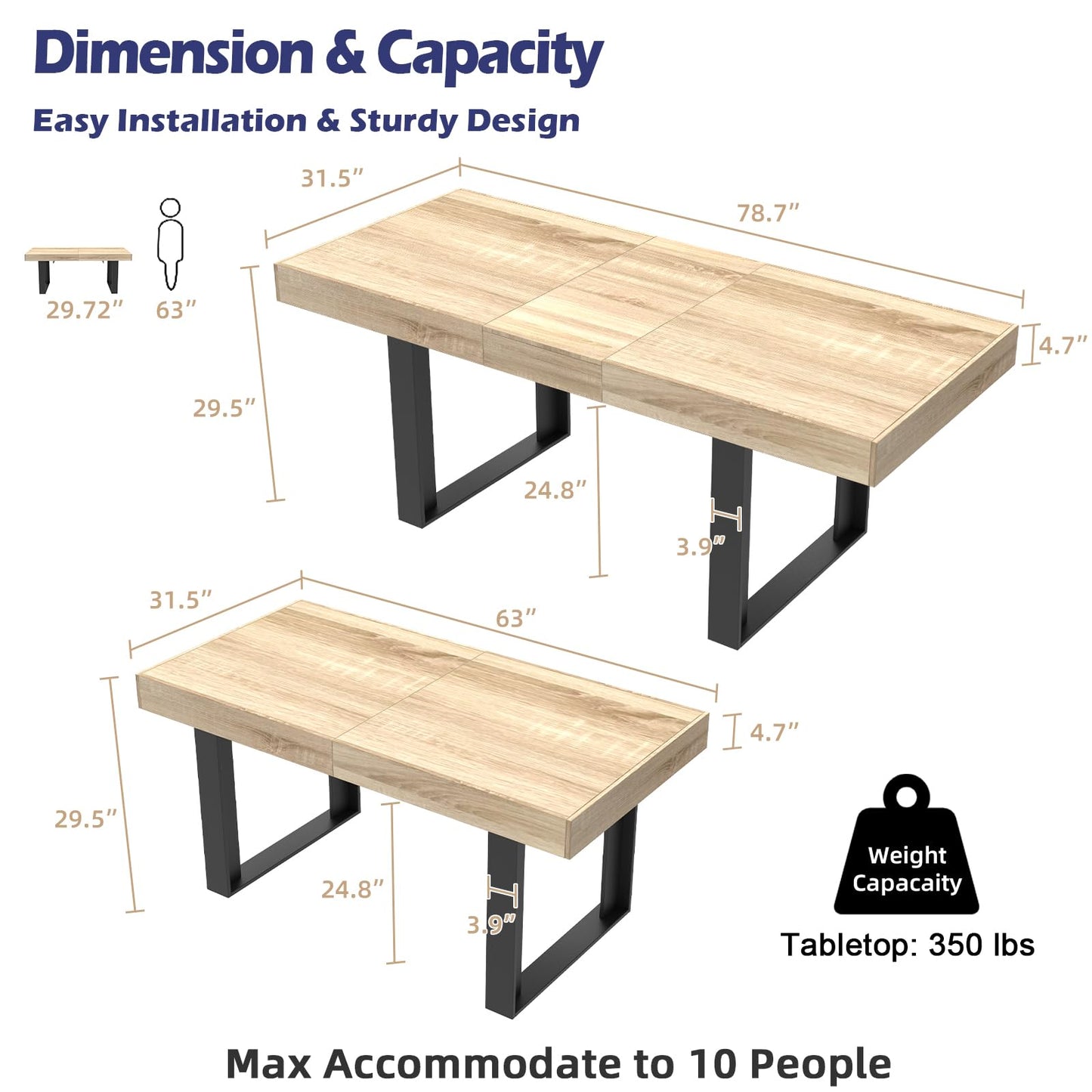 STHOUYN 63”-79” Extendable Dining Room Table for 6 8 10, Modern Farmhouse Wooden Kitchen Expanding Table, Long Large Expandable Dining Room Conference Table (Rustic Oak) - WoodArtSupply