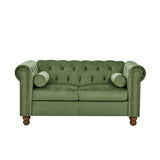 Asucoora Velvet Loveseat Couch, Rolled Arm 2-Seater Tufted Sofa with Nailhead Trim and 2 Neck Roll Pillows, Living Room Small Apartment Office Décor Green Asucoora