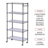 Alera 5-Shelf Wire Shelving Kit with Casters and Shelf Liners, 36w X 18d X 72h, Black Anthracite Alera