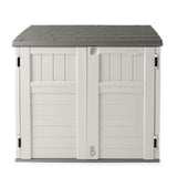 Suncast 34 Cu Ft Capacity Horizontal Outdoor Storage Shed for Garbage Cans, Garden Accessories, Backyard, and Patio Use, Vanilla Suncast