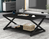 HSH Black Coffee Table with Storage Shelf, Modern Minimalist Metal Wood Living Room Table, Simple 2 Tier Rectangle Center Table, 39 Inch Home Office Bedroom Cocktail Tea Table Display Coffee Table HSH