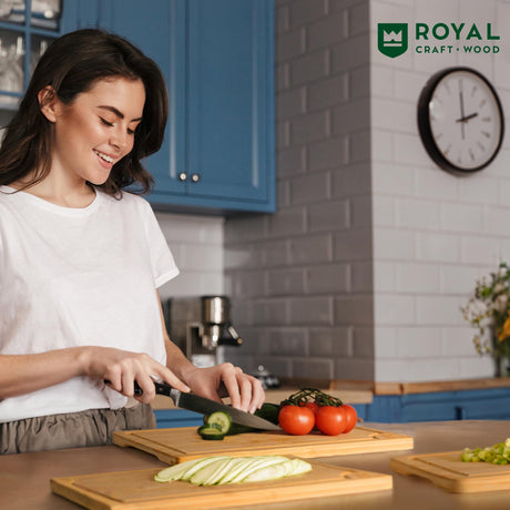 Wooden Cutting Boards for Kitchen Meal Prep & Serving - Bamboo Wood Cutting Board Set - Charcuterie & Chopping Butcher Block for Meat - Kitchen Gadgets Gift ROYAL CRAFT WOOD