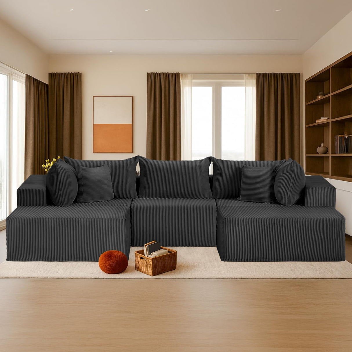 104" Cloud Couch Sectional, U Shaped Boneless Couches for Living Room, Corduroy Modern Modular Sectional Sofa, No Assembly Required (Grey, U-Shaped) cidludto