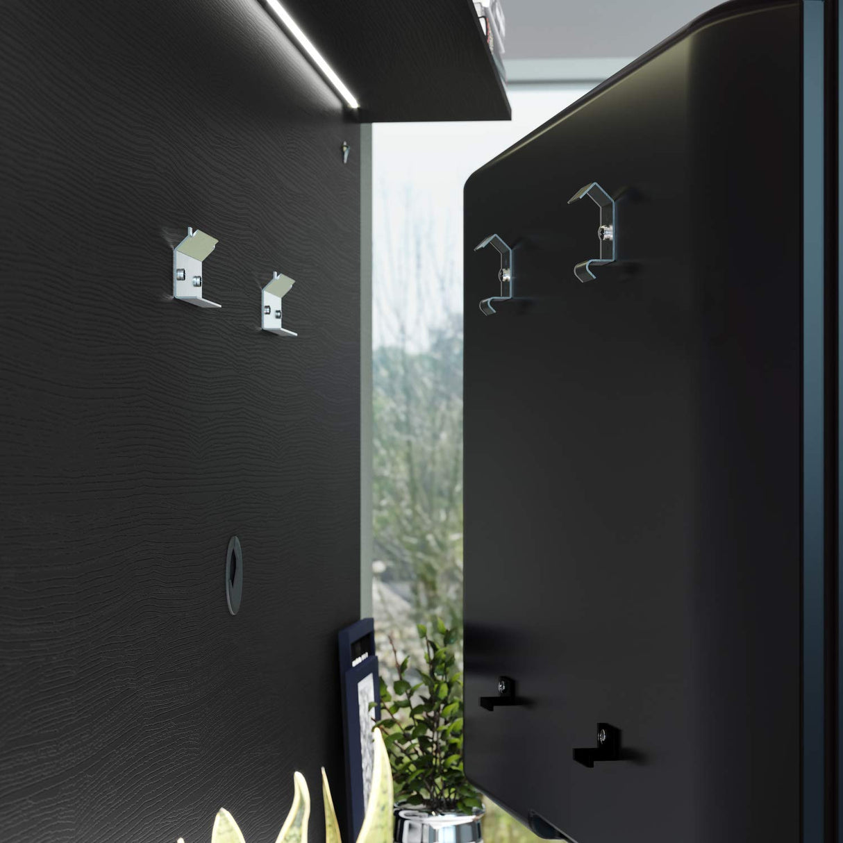 Modern Freestanding Floating Entertainment Center Floating TV Stand Wall Mounted TV Wall Panel for 70 inch TVs Home Theater with LED Strip Pull - Out Drawers and Overhead Shelf Black Naomi Home