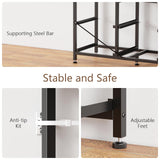 Furnulem 55” Long Dresser for Bedroom, TV Stand for 55 to 65 inch TV, Black Dresser with 10 Fabric Drawers, Chest of Drawer for Closet, Entertainment Center with Power Outlet & LED Light Furnulem