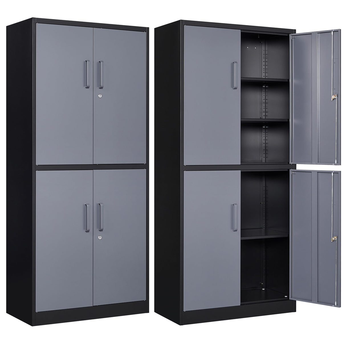 Letaya Metal Storage Cabinets with Lock Door and Shelves, Steel Garage Tool Cabinets for Home,Office, Warehouse,Lockers(71"-Black Gray) Letaya