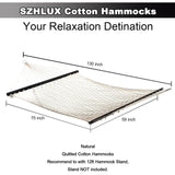 SZHLUX Double Rope Hammocks, Traditional Hand Woven Cotton Hammock with Hardwood Spreader Bar and Carrying Case for Outdoor, Indoor for Two Person, 450lb Weight Capacity SZHLUX