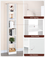 Hzuaneri Bookcase, Tall Narrow Bookshelf, Open Display Storage Shelf, Skinny Cube Book Shelf with Adjustable Shelves, CD Rack for Living Room, Home Office, Bedroom, 6 Tiers, White BC09603X Hzuaneri