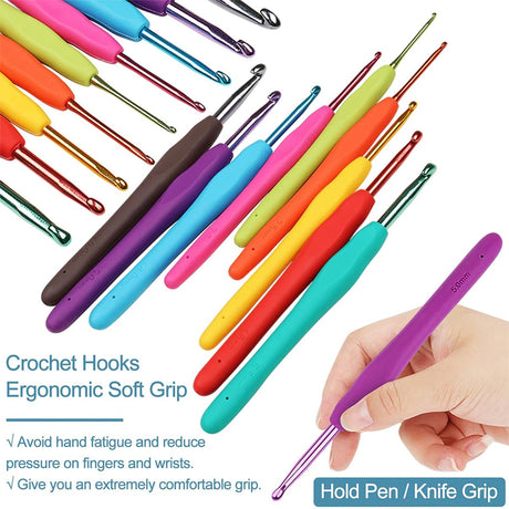 Abizarch 59 Pcs Crochet Hooks Kit for Beginners Adults, Knitting Starter Kit for Adults Ergonomic Soft Grip Handle Crochet Tools, DIY Weave Yarn Kits with Carry Bag, Travel Knitting Crochet Supplies Abizarch