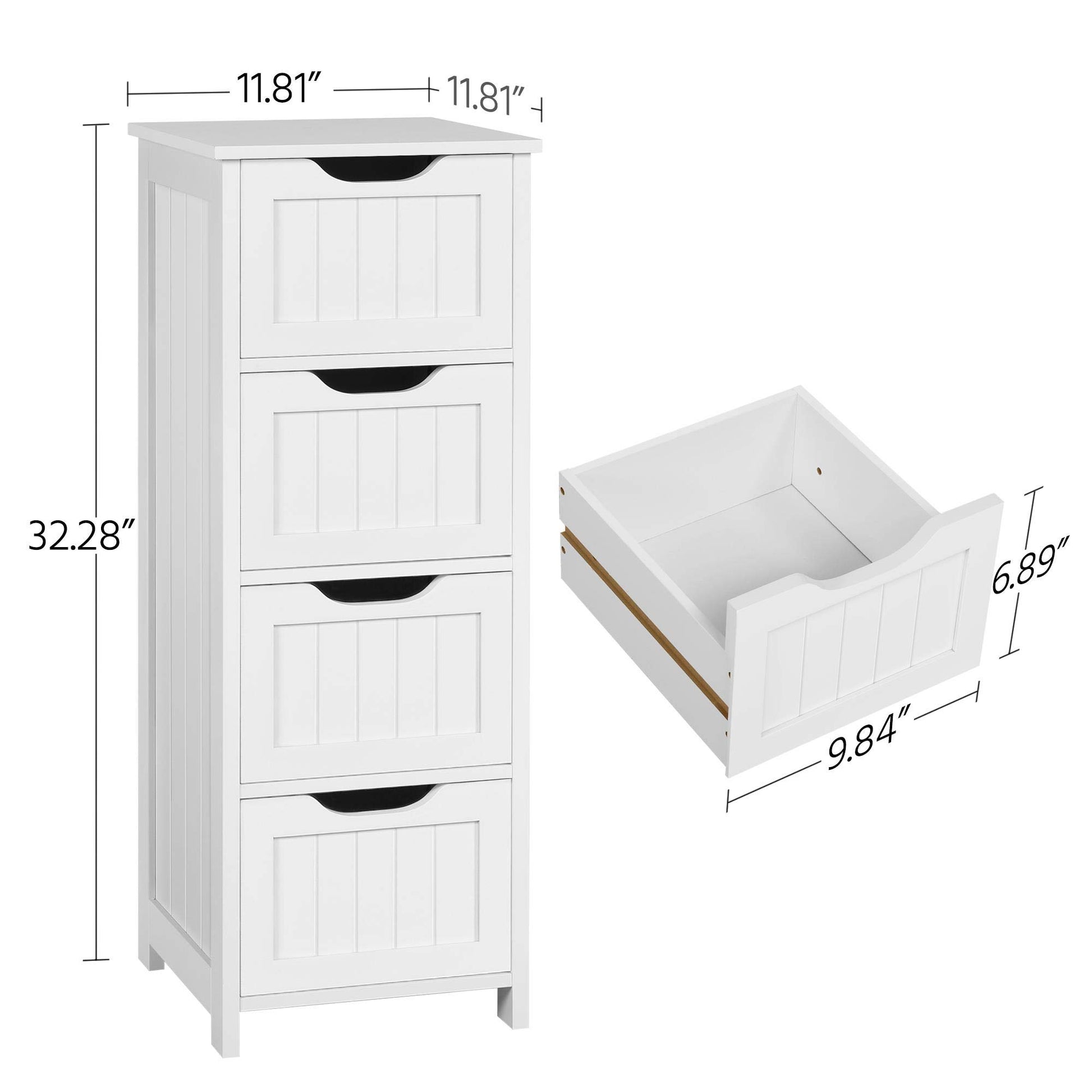 Yaheetech Bathroom Floor Cabinet, Wooden Side Storage Organizer, 4 Drawers Free-Standing Cabinet for Bathroom/Hallway/Living Room, White - WoodArtSupply