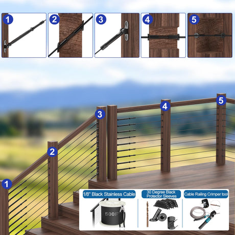 BLIKA 120 Pack Black Stainless Steel Protector Sleeves for 1/8" Deck Cable Railing, for Wood/Composite Posts, T316 Marine Grade, Black Cable Railing Protector Sleeves BLIKA