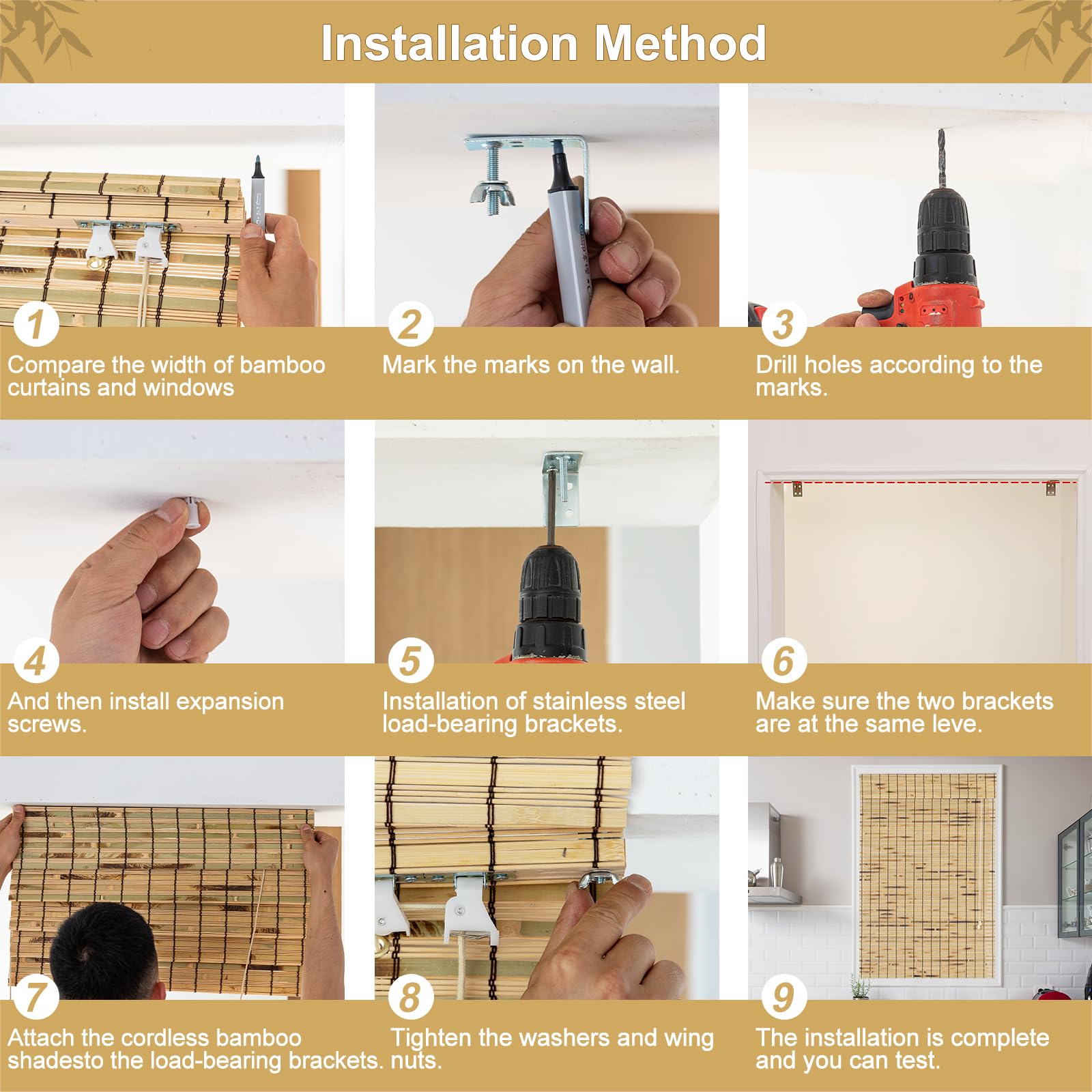 Bamboo Roman Window Blinds Sun Shades, 42W x 72H, Light Filtering Roller Shades,Any Size 24-72 Wide and 72 High - WoodArtSupply