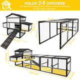 Ketive 116" Large Chicken Coop with Run, Outdoor Wooden Hen House for 3-5 Chickens, Poultry Cage with Nesting Boxes, 4 Perches, Leakproof Pull-Out Tray, Ramp, and Expandable Design for Small Animals ketive