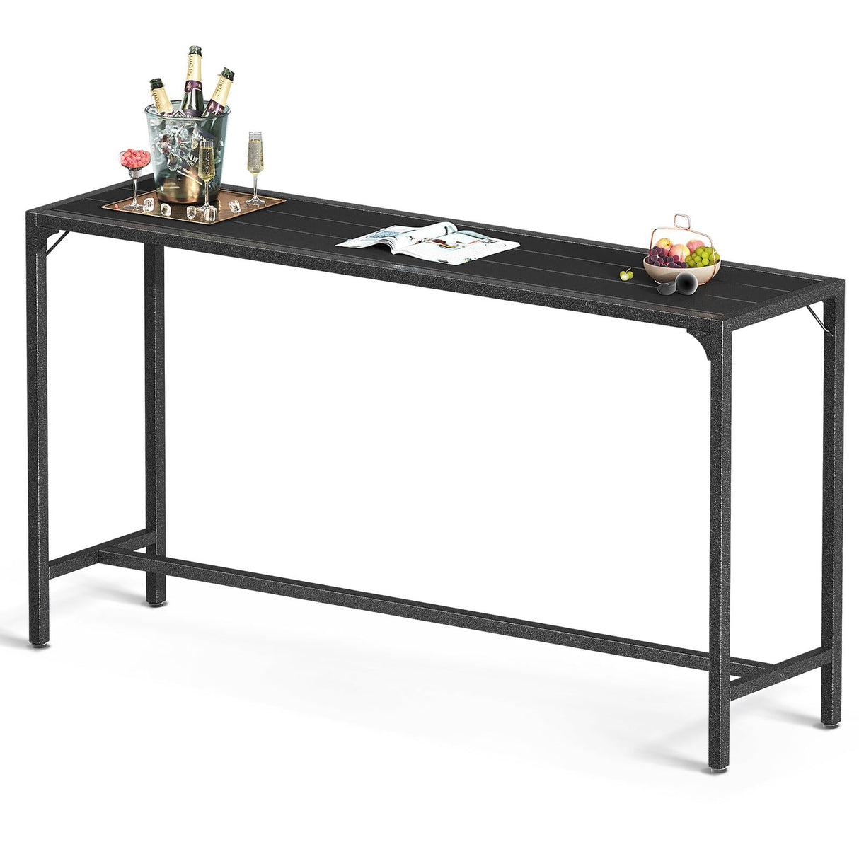 ODK 63 Inch Outdoor Bar Table, Patio Bar Height, Tall Bar Counter Pub Dining Table with Weather Resistant Waterproof Top for Hot Tub, Garden, Balcony, Poolside, Black ODK