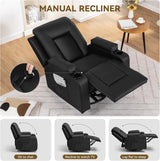 COMHOMA Recliner Chair, Swivel Rocker Recliners, Massage and Heat Reclining Chair, Reclining Sofa with Side Pockets, Cup Holders for Living Room, Bedroom (Black) COMHOMA