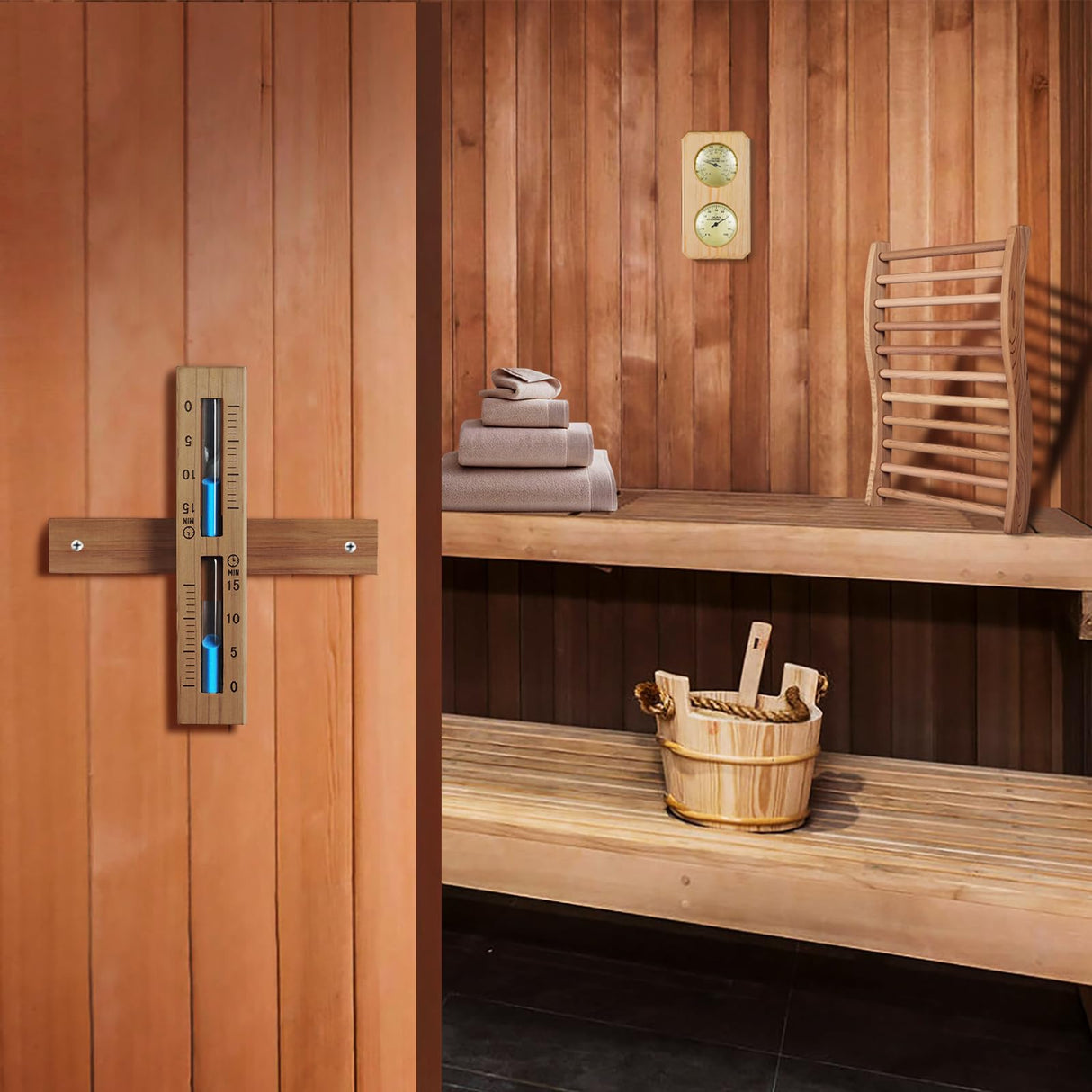 Foxyoo Sauna Sand Timer - 15 Minute Timer Sauna Accessories, Handmade of Canadian Red Cedar Foxyoo