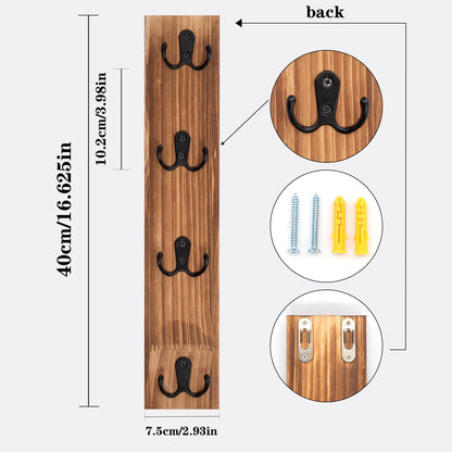 Vertical Key Holder for Wall - Mounted Wooden Key Rack Organizer with Hooks for Home Entryway, Laundry Room & Garage - Perfect Space-Saving Storage Solution for Keys, Scarves, Wallets & Pet Leashes