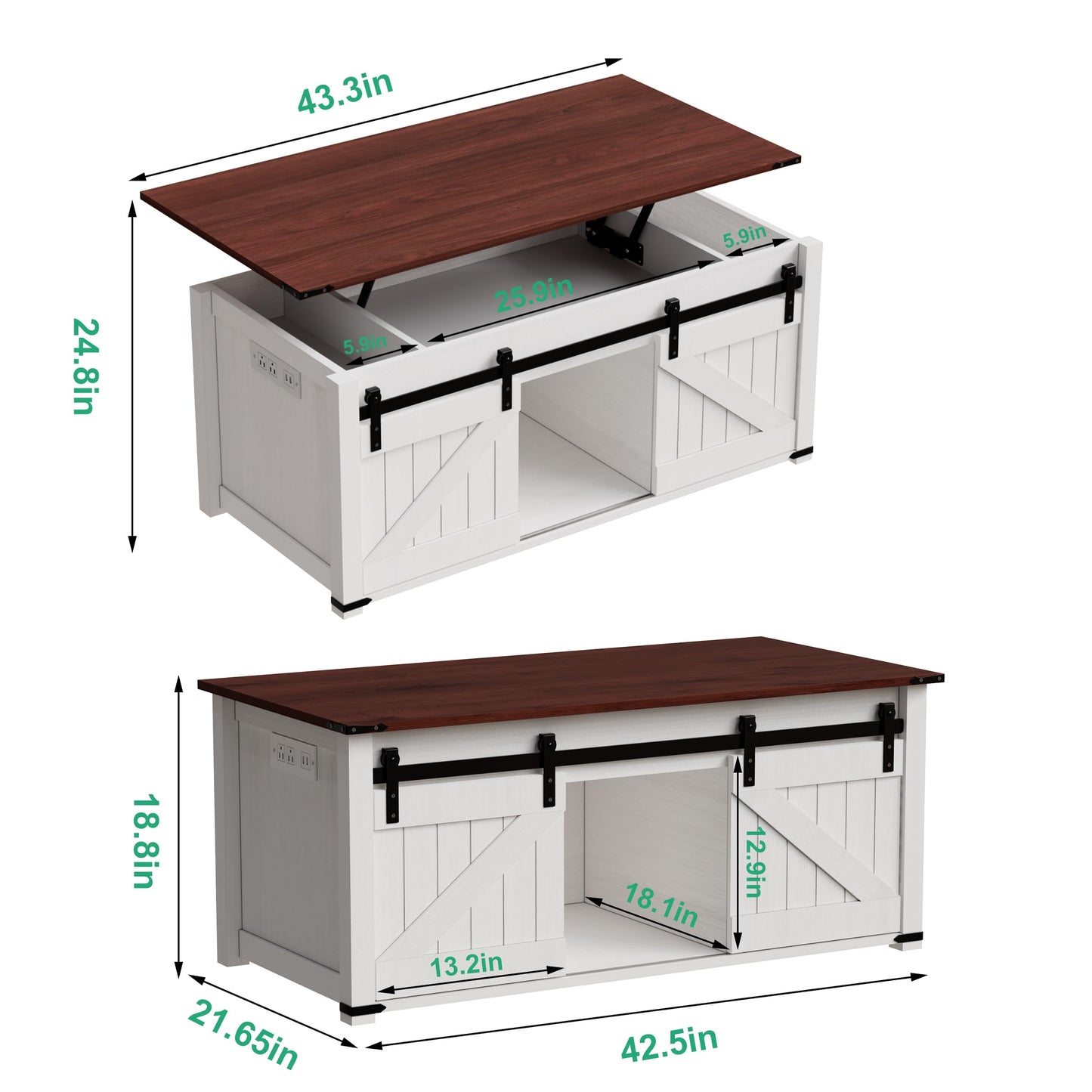 PAKASEPT Lift Top Coffee Table with Storage,Farmhouse Coffee Table with Sliding Groove Doors,Rustic Coffee Tables,Center Table for Living Room,White - WoodArtSupply