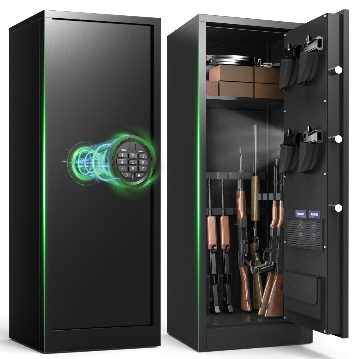 BONANO 10-12 Gun Safe for Rifles and Pistols, Gun Cabinets for Rifles and Shotguns, Quick Home Access Gun Safe, Dual Alarm & Mute Mode and Keypad Lock, Gun Safes with Removable Shelf and Rifle Rack BONANO